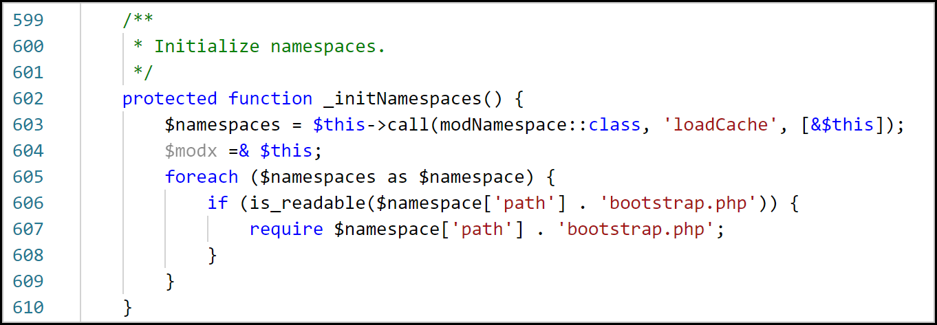 The initNamespaces function